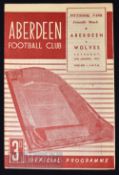 1953/54 Aberdeen v Wolverhampton Wanderers friendly match programme 30 January 1954; Good