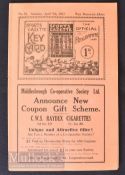 1931/32 Middlesbrough v West Bromwich Albion Div. 1 match programme 9 April; Good condition.