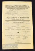 War League North Newcastle United v Sunderland football programme 13 November 1943, single sheet.