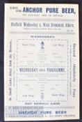 1900/1901 Sheffield Wednesday v West Bromwich Albion Div. 1 match programme 16 March; Good.
