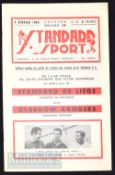 1961/62 European Cup ¼ final Standard Liege v Rangers football programme 7 February; Good.
