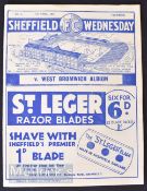 1936/37 Sheffield Wednesday v West Bromwich Albion Div 1 match programme 17 April; Fair-good.