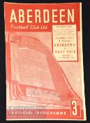 1951/52 Aberdeen v East Fife ‘A’ Div. League Cup football programme 1st September; signature of
