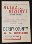 1962 Club international match programme AS Beziers v Derby County for the Coupe de l’Amitie French/
