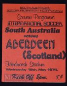 1974 Australian tour, South Australia v Aberdeen souvenir match programme dated 15 May; teams are