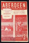 1949/50 Aberdeen v Celtic Scottish League Cup football match programme 17 August, Fair condition.