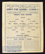 1943/44 London Cup, Queens Park Rangers v Clapton Orient football programme11 March, single sheet.