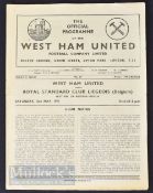 1951 Festival of Britain West Ham Utd v Royal Standard Club Liegeois football programme 12 May, 4