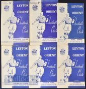 Selection of Leyton Orient home match programmes to include 1949/50 Southend Utd (FAC), Notts.