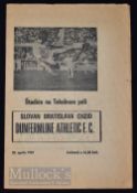 1968/69 European Cup Winners Cup s/f match programme Slovan Bratislava v Dunfermline Athletic 23