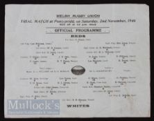 Scarce 1946 WRU Rugby Trial Match Programme: Folded and wrinkled but highly evocative blue single