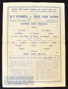 1941/42 London War League Queens Park Rangers v West Ham United football programme 31 January 1942