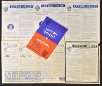 Selection of Leyton Orient home match programmes to include 1951/52 Arsenal (FAC) 1952/53 All Star