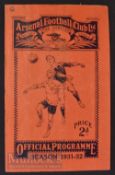 1931/32 Arsenal v Sheffield Utd football programme Div 1, 26 December. Slight crease, rusty