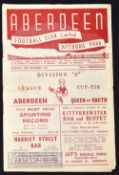 1947/48 Aberdeen v Queen of the South League Cup section ‘A’ match programme 13 September; fold,