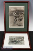 Rugby Prints c1900 (2): Probably from the ILN or similar, a hand-coloured engraving of England v