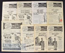 Collection of Notts. County home football programmes to include 1948/49 Millwall 1951/52 Stockton (