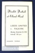 1953/54 Leeds Utd v Falkirk friendly match programme 23 November. Good.