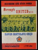 Scarce 1963/64 European Cup Winners Cup match programme Slovan Bratislava v Borough Utd 15 December;