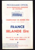 1954 World Cup qualifier France v Eire football programme dated 25 November at Parc des Princes.