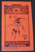 1931/32 Arsenal v West Bromwich Albion football programme 29 August, Division 1 match. Good.