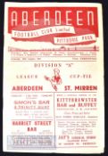 1947/48 Aberdeen v St. Mirren Scottish League Cup Div ‘A’ match programme 30 August; fair