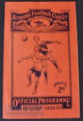 1932/33 Arsenal v Millwall football programme 27 August London Combination match. Very good.