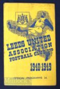 1948/49 Leeds Utd v Newport County FAC match programme 8 January, crease, staple removed, team