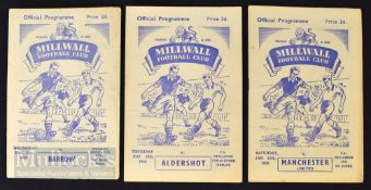 Selection of Millwall home FAC match programmes season 1952/53 Barrow (replay), Aldershot (