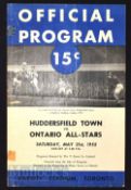 1955 Tour match Huddersfield Town v Ontario All Stars football programme 21 May Varsity Stadium,