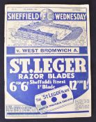 1938/39 Sheffield Wednesday v West Bromwich Albion Div. 2 football programme 18 March; Fair