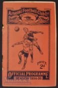 1934/35 Arsenal v Blackburn Rovers match programme 5 September Div.1; heavy rust burn, no staple, no