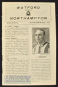 1921/22 Watford v Northampton football programme Div. 3, 26 November. ex bound volume, loose