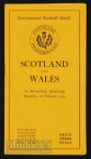 1930 Scarce Scotland v Wales Rugby Programme: The hosts won 12-9, the standard programme looks