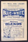 1922/23 Manchester City v West Bromwich Albion Div 1 match programme 11 November at the Hyde Road