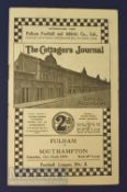 Pre war 1938/39 Fulham v Southampton Div. 2 football programme 22 October; centre fold kept flat,