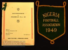 1949 Leytonstone v Nigerian FA XI football programme and pennant – programme date 8th Sept, with