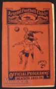 1933/34 Arsenal v Derby County match programme Div.1, 30 March. Staple removed, tiny hole, pages