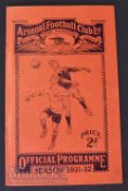 1931/32 Arsenal v Clapton Orient football programme 19 December 1931 London Combination match; score