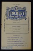 1934/35 Finchley v Uxbridge Town Amateur Cup replay match football programme 1st December, pencil