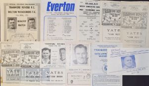 Selection of Tranmere Rovers home football programmes 1954/55 Bolton Wanderers (benefit) 1958/59