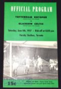 1957 Tour match Celtic v Tottenham Hotspur football programme 8 June in Toronto. Good.