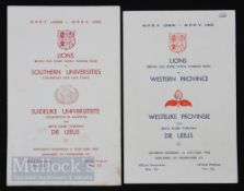 Scarce 1962 British Lions Rugby Programmes (2): 1962 issues for the Lions v Western Province and for