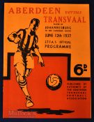 1937 Tour of South Africa, Transvaal v Aberdeen official match programmes at Johannesburg 12 June,