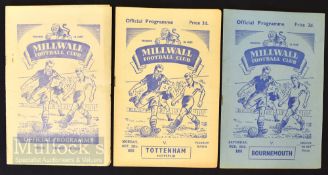 Millwall home football programmes to include 1950/51 Arsenal (fr), 1953/54 Tottenham Hotspur (fr),