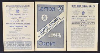 Selection of Leyton Orient home match programmes 1946/47 Notts. County (FAC) 1947/48 Norwich City