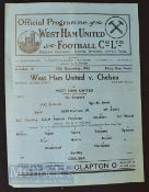 1943/44 West Ham United v Chelsea football programme 27 December 1943, single sheet. Fold, tiny