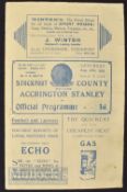 1933/34 Stockport County v Accrington Stanley football programme (fold out type) 26 August. Age