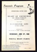 1958 Tour match Manchester City v Heart of Midlothian football programme 11 June Percival Molson