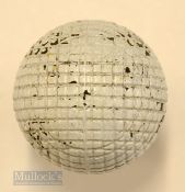 Good Large Guttie Moulded square mesh pattern golf ball – retaining most of the original white paint